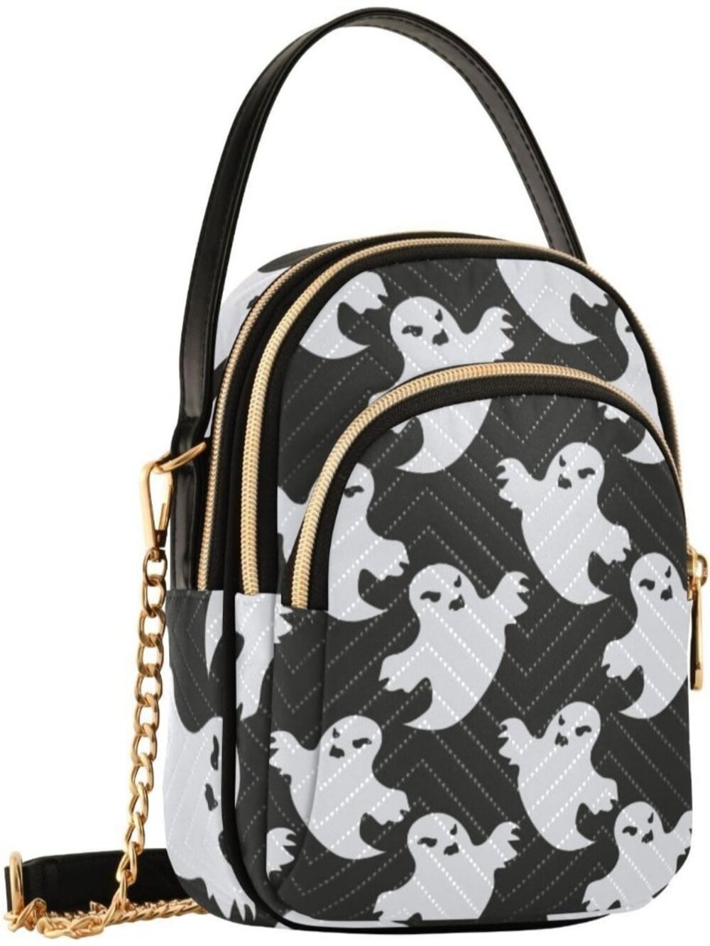Women's White Black Cell Phone Purse Durable Small Travel Shoulder Crossbody Bag